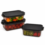 Black Fridge Storage Containers Set of 3 with Airtight Lid